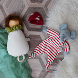 A Nanchen toadstool lullaby music toy next to a Nanchen elephant baby comforter soft toy.