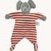 A Nanchen elephant baby comforter soft toy. The grey elephant has a red and white striped body.
