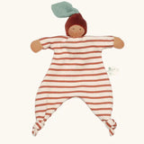 Nanchen Chestnut Baby Comforter Doll with a striped body brown and white body and a chestnut hat