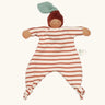 Nanchen Chestnut Baby Comforter Doll with a striped body brown and white body and a chestnut hat