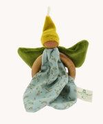 Nanchen green Flower Fairy Ring Grasper. A soft toy attached to a wooden ring that can be used as a grasping toy or hung up.