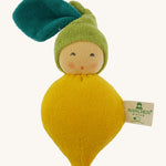 Nanchen Lemon Rattle Doll - organic doll on a cream background.