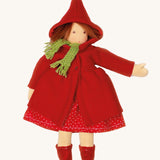 Nanchen handcrafted Little Red Riding Hood Waldorf doll. This doll has a removable outfit, all the pieces are beautifully detailed.  