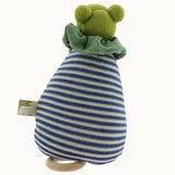 The back of the Nanchen Brave Little Frog Lullaby Music Doll. A musical Waldorf doll, made from organic cotton and sheep's wool. 