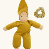 Nanchen Natur Nani Waldorf doll in gold with the spotty collar removed.