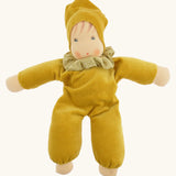 Nanchen Natur Nani Waldorf doll in gold  with a spotty collar that can be removed.