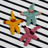 Three Waldorf style organic Pimpel dolls by Nanchen Natur, stuffed with natural sheep's wool. 