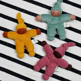 Nanchen berry, sage and yellow Waldorf style organic Pimpel dolls. Made from organic cotton and stuffed with natural sheep's wool. 