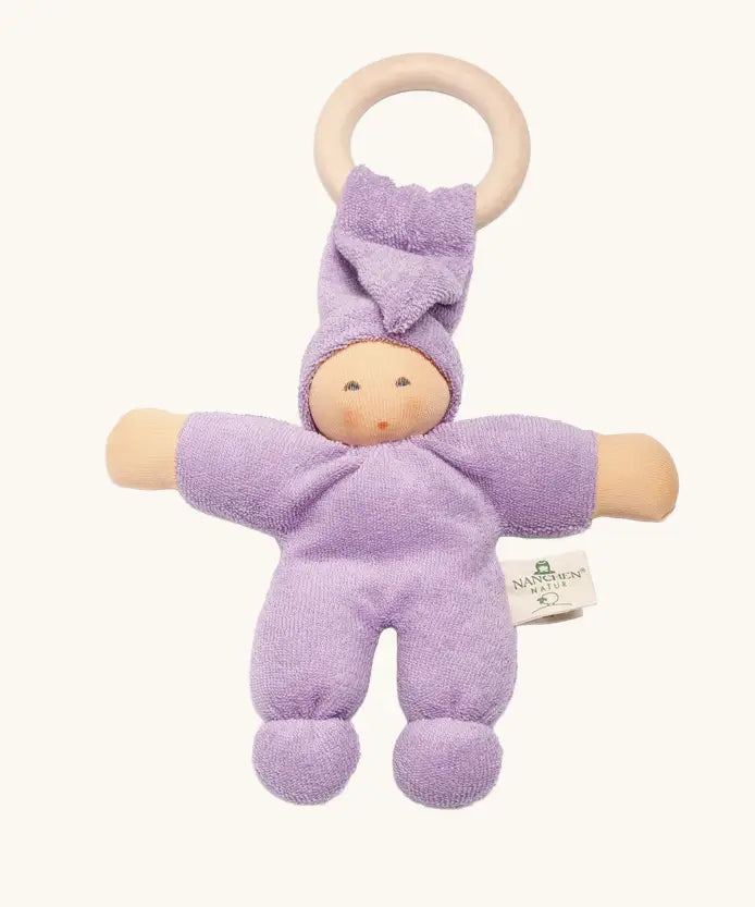 Nanchen Pimpel Doll with Teething Ring in lilac.