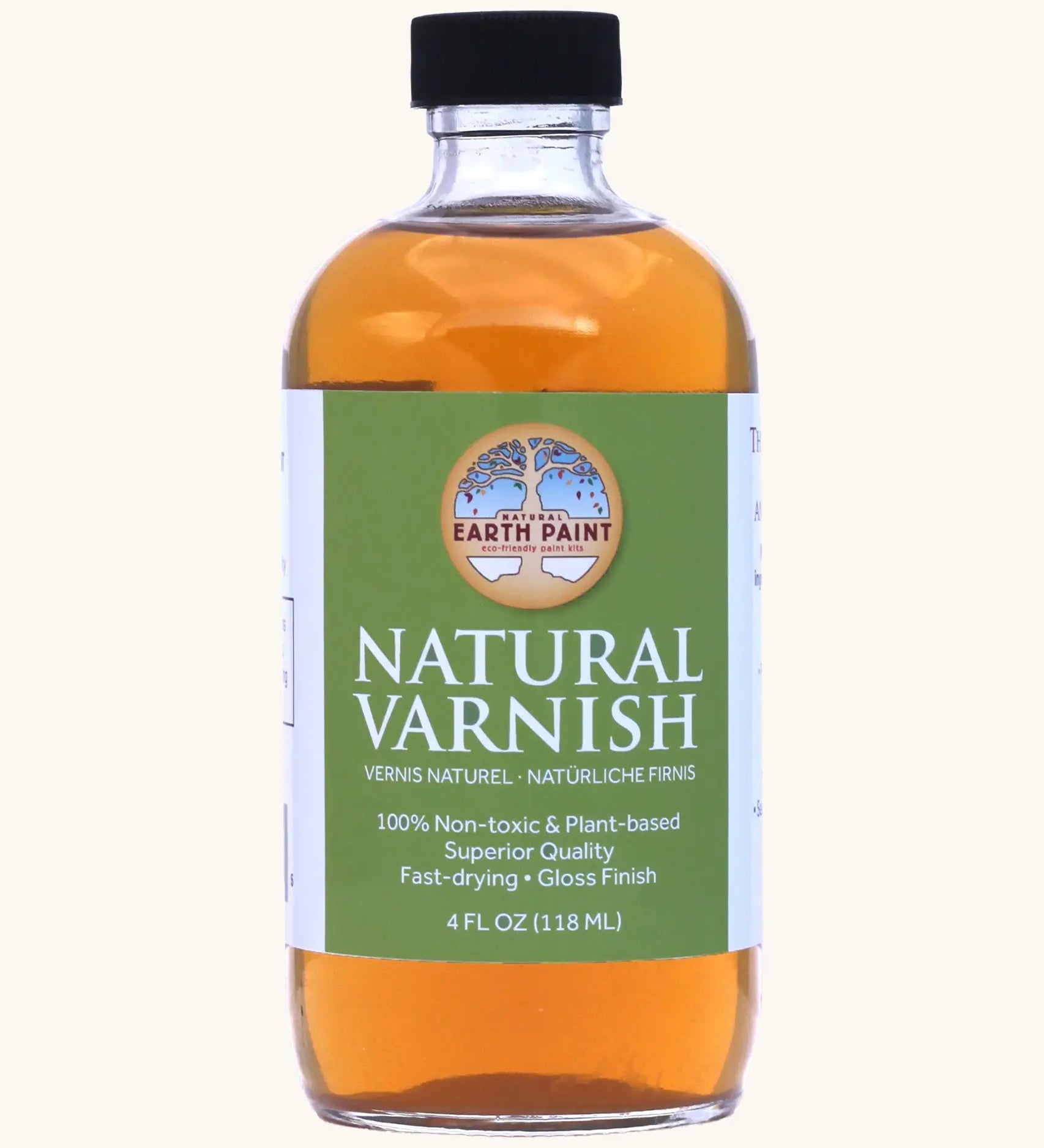 A 4oz bottle of the Natural Earth Paint natural varnish - enhances depth of color and protection 