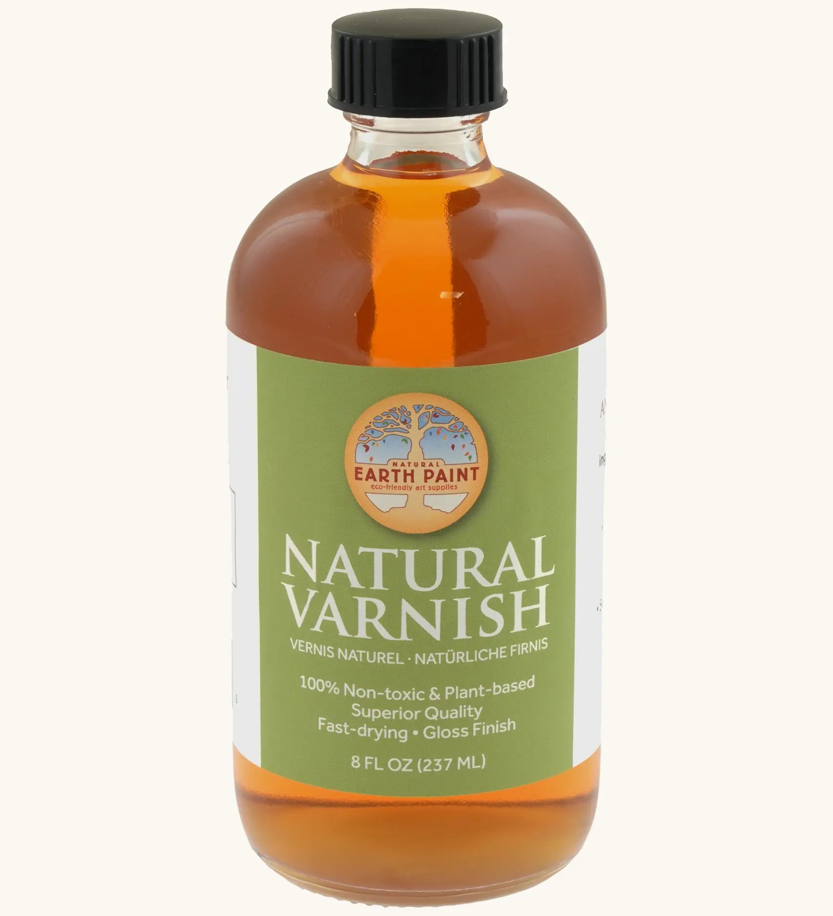 A 8oz bottle of the Natural Earth Paint natural varnish - enhances depth of color and protection 
