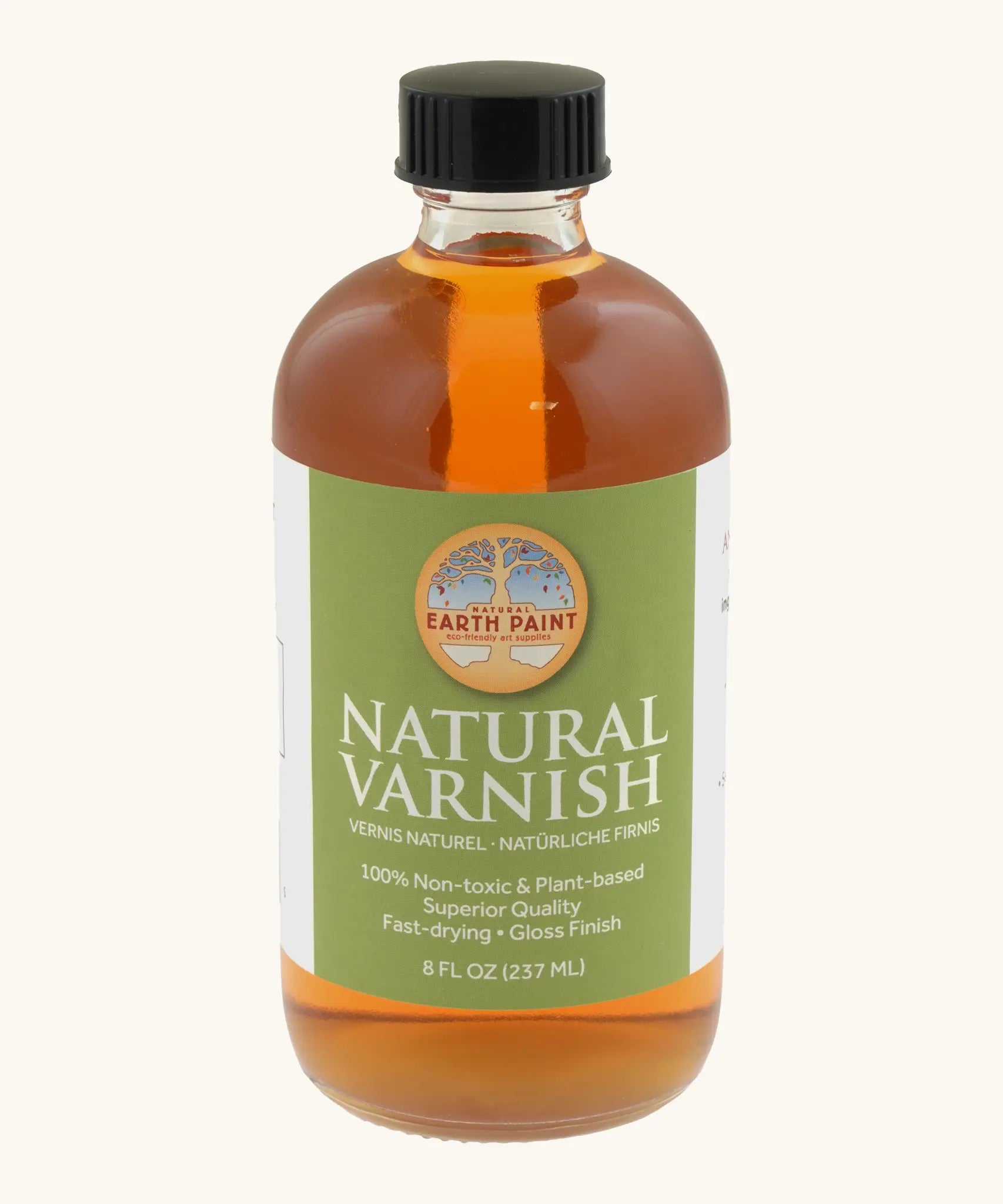 A 8oz bottle of the Natural Earth Paint natural varnish - enhances depth of color and protection 