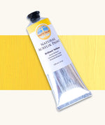 Natural Earth Paint brilliant yellow acrylic paint in a 120ml aluminium tube. Features a black screw cap