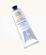 Natural Earth Paint titanium white acrylic paint in a 120ml aluminium tube. Features a black screw cap