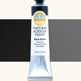 Natural Earth Paint black ochre natural acrylic paint in a 59ml aluminium tube and closed with a black screw cap.