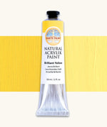 Natural Earth Paint brilliant yellow natural acrylic paint in a 59ml aluminium tube and closed with a black screw cap.