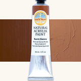 Natural Earth Paint burnt sienna natural acrylic paint in a 59ml aluminium tube and closed with a black screw cap.