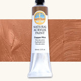 Natural Earth Paint copper mica natural acrylic paint in a 59ml aluminium tube and closed with a black screw cap.