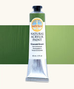 Natural Earth Paint emerald green natural acrylic paint in a 59ml aluminium tube and closed with a black screw cap.