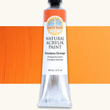 Natural Earth Paint ercolano orange natural acrylic paint in a 59ml aluminium tube and closed with a black screw cap.