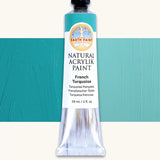 Natural Earth Paint french turquoise natural acrylic paint in a 59ml aluminium tube and closed with a black screw cap.