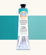 Natural Earth Paint french turquoise natural acrylic paint in a 59ml aluminium tube and closed with a black screw cap.