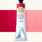 Natural Earth Paint magenta natural acrylic paint in a 59ml aluminium tube and closed with a black screw cap.