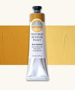 Natural Earth Paint raw sienna natural acrylic paint in a 59ml aluminium tube and closed with a black screw cap.