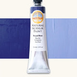 Natural Earth Paint royal blue natural acrylic paint in a 59ml aluminium tube and closed with a black screw cap.