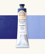 Natural Earth Paint royal blue natural acrylic paint in a 59ml aluminium tube and closed with a black screw cap.