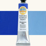 Natural Earth Paint ultramarine blue natural acrylic paint in a 59ml aluminium tube and closed with a black screw cap.