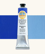 Natural Earth Paint ultramarine blue natural acrylic paint in a 59ml aluminium tube and closed with a black screw cap.