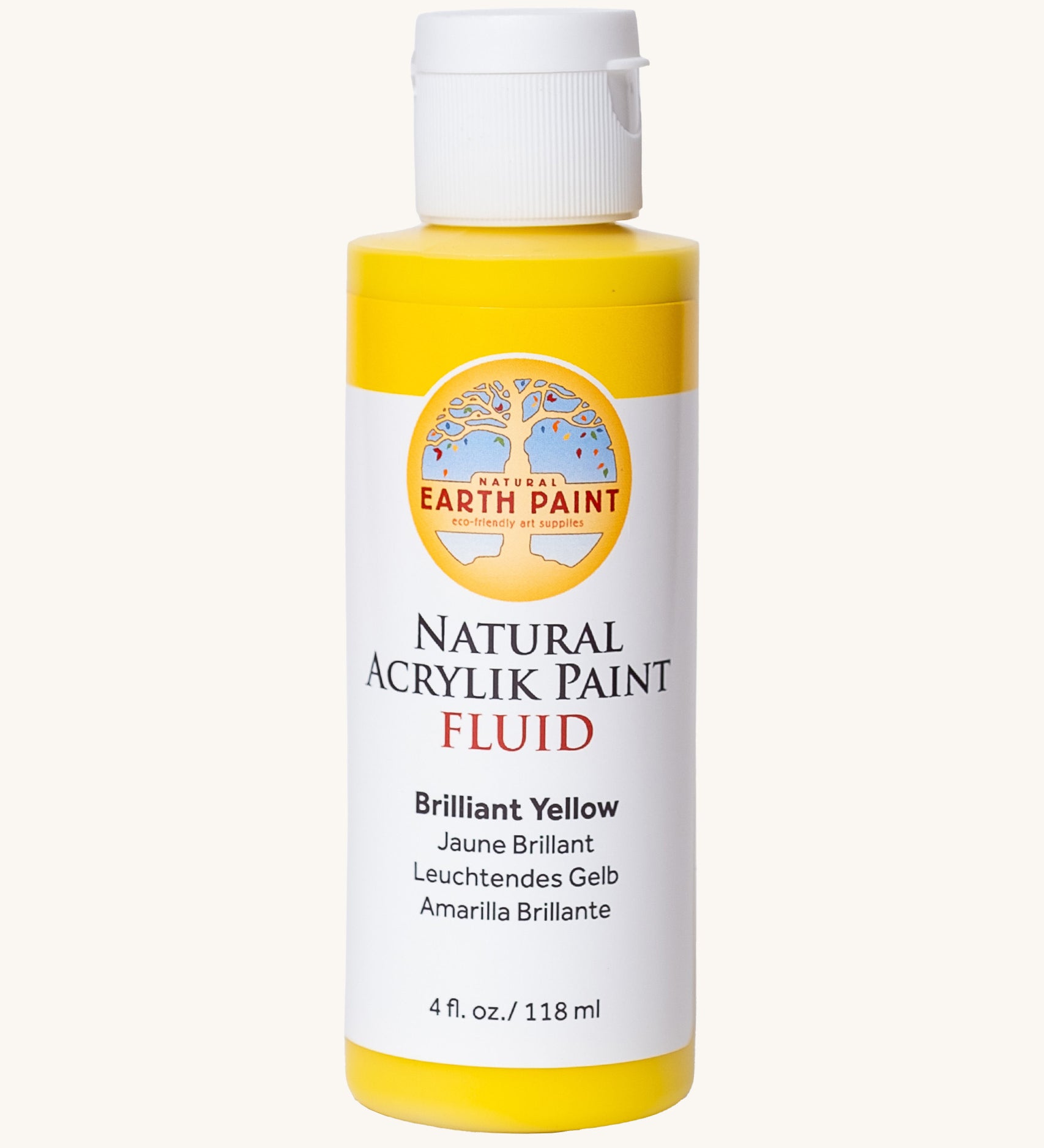 Natural Earth Paint brilliant yellow acrylic paint in a 118ml bottle