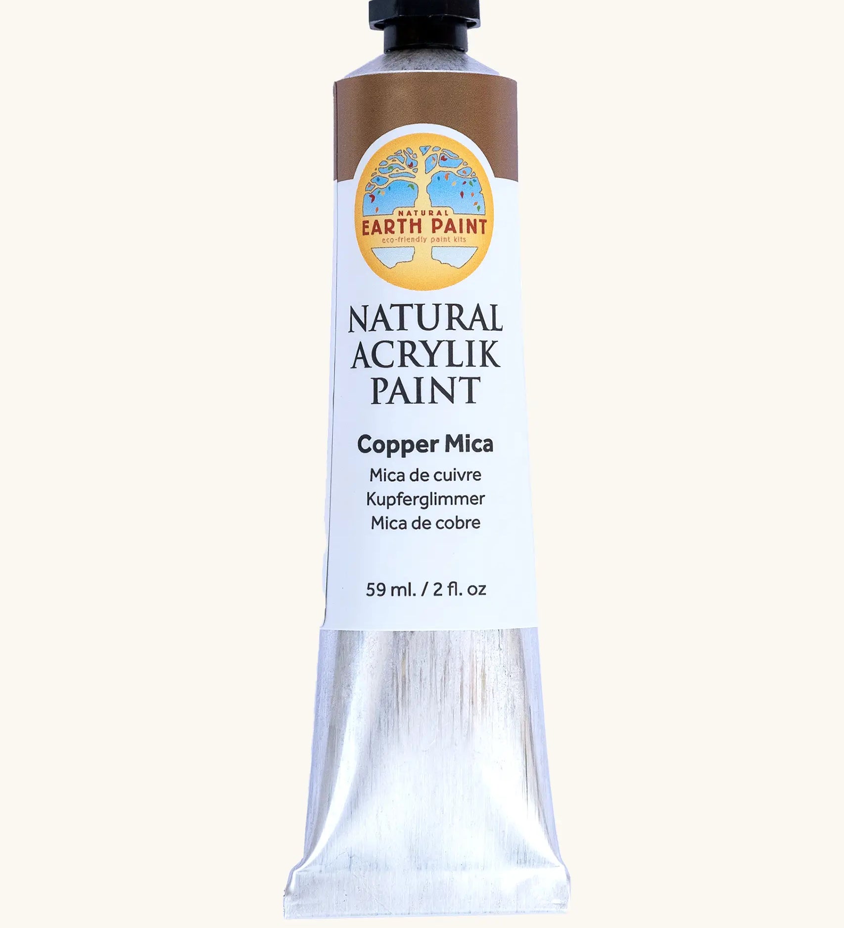 Natural Earth Paint copper mica brown natural acrylic paint in a 59ml aluminium tube and closed with a black screw cap