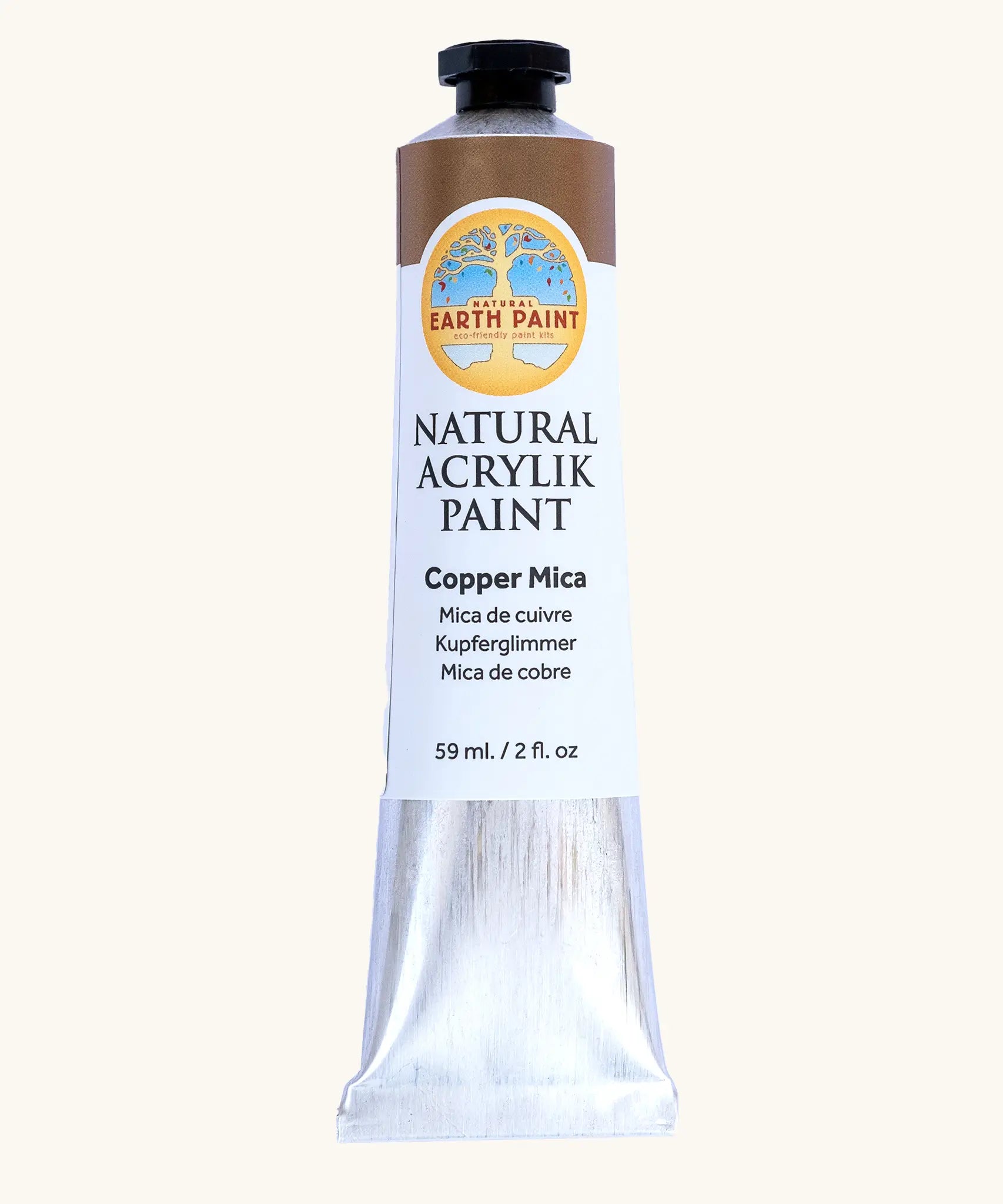Natural Earth Paint copper mica brown natural acrylic paint in a 59ml aluminium tube and closed with a black screw cap