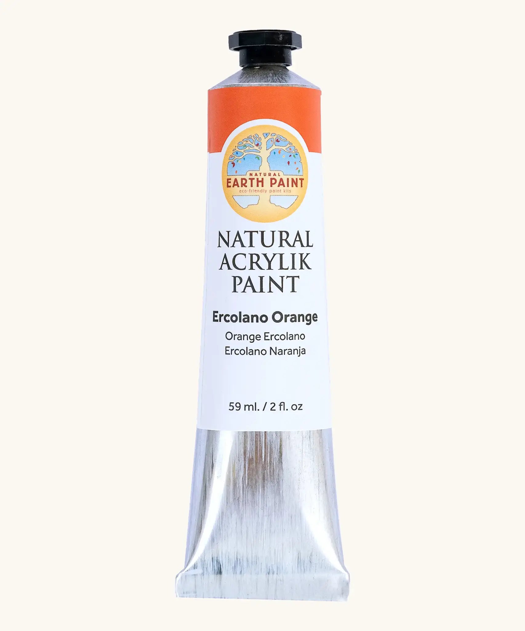 Natural Earth Paint ercolano orange natural acrylic paint in a 59ml aluminium tube and closed with a black screw cap