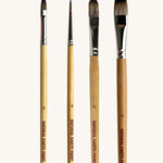 A set of 3 Natural Earth Paint brushes. Features a wooden handle and in sizes 6, 8, 12 and 16. Brand name printed on the side of the brush