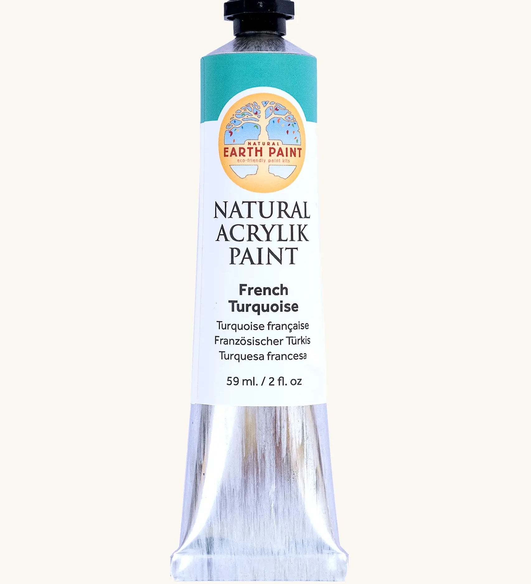 Natural Earth Paint French turquoise natural acrylic paint in a 59ml aluminium tube and closed with a black screw cap