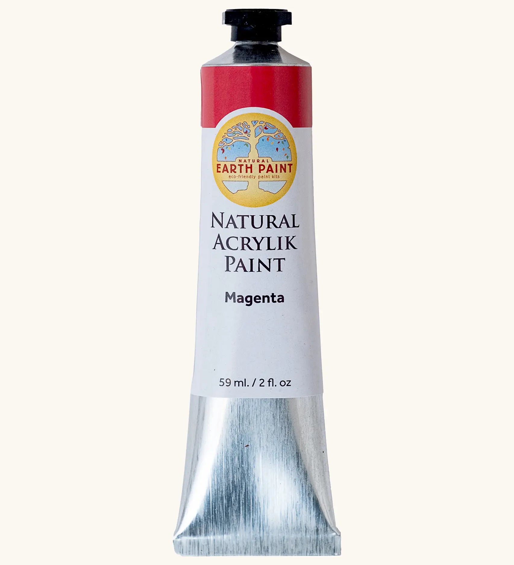 Natural Earth Paint magenta pink natural acrylic paint in a 59ml aluminium tube and closed with a black screw cap