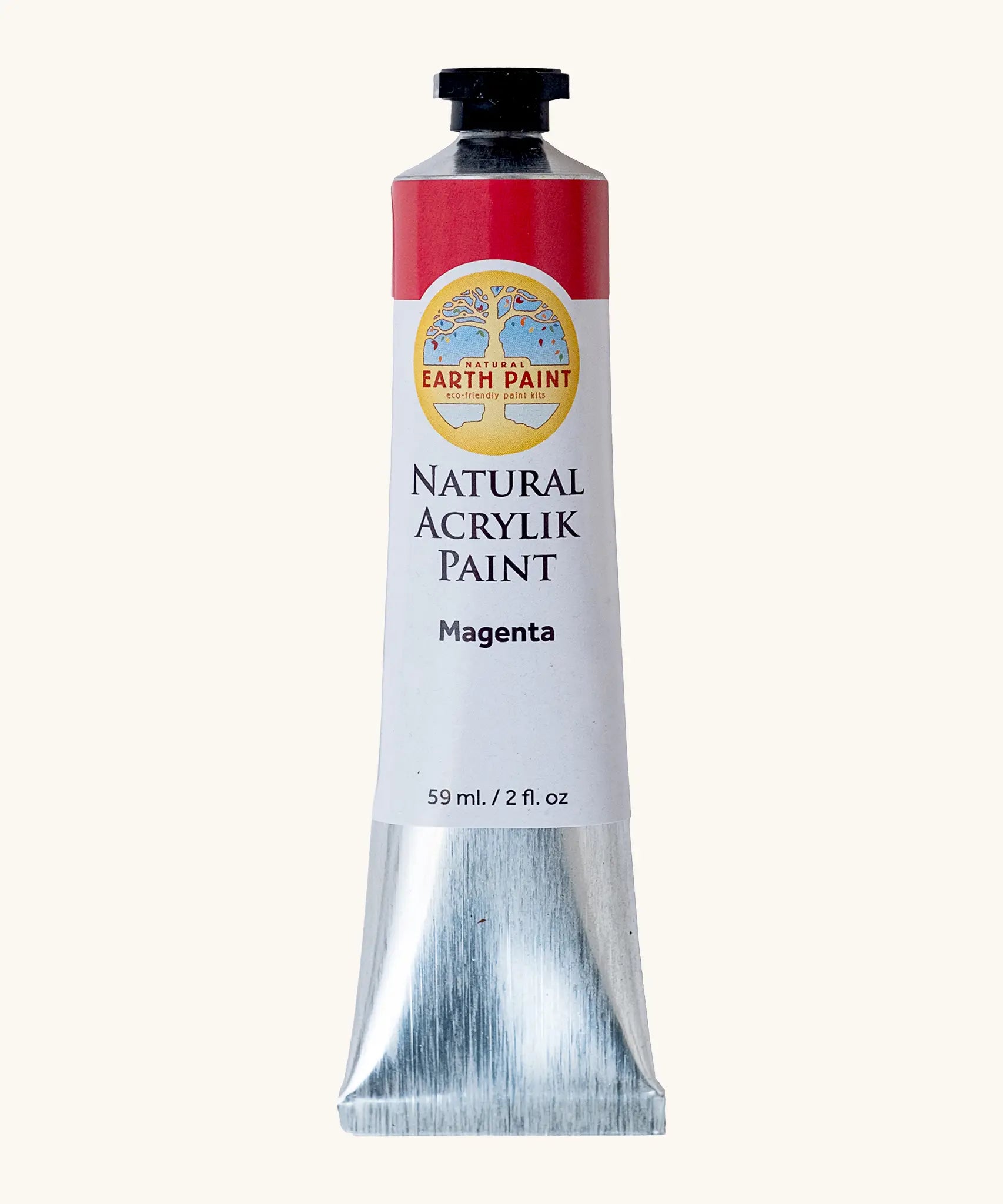 Natural Earth Paint magenta pink natural acrylic paint in a 59ml aluminium tube and closed with a black screw cap