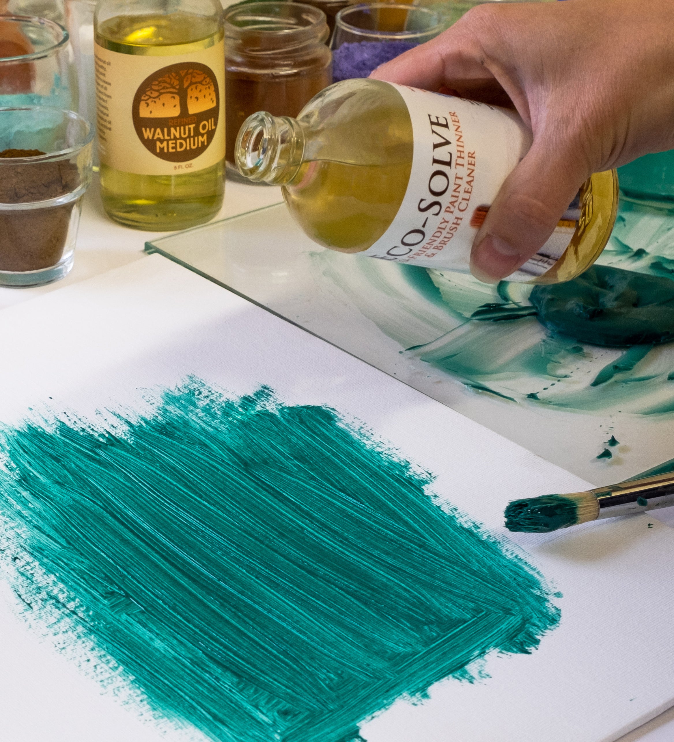 The Natural Earth Paint pigment being mixed with eco-solve thinner to create oil paints
