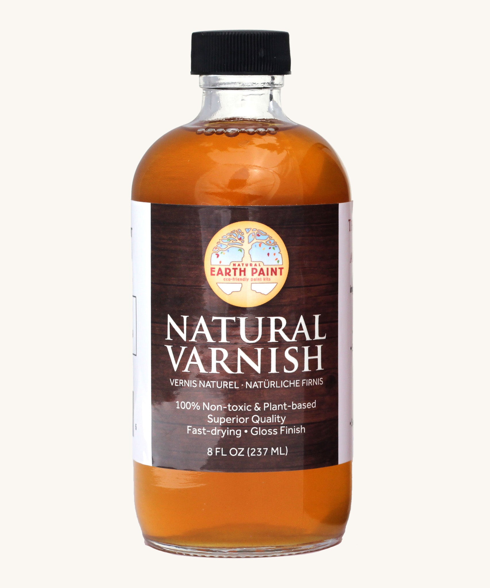 A 8oz bottle of the Natural Earth Paint natural varnish - enhances depth of color and protection 