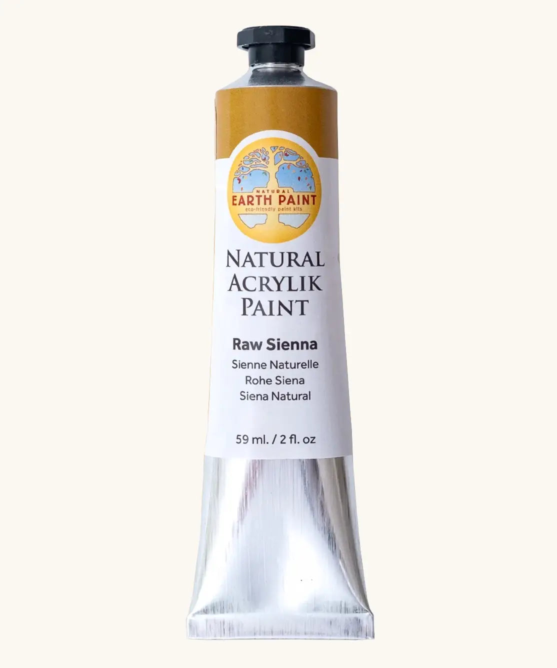 Natural Earth Paint mustard yellow natural acrylic paint in a 59ml aluminium tube and closed with a black screw cap