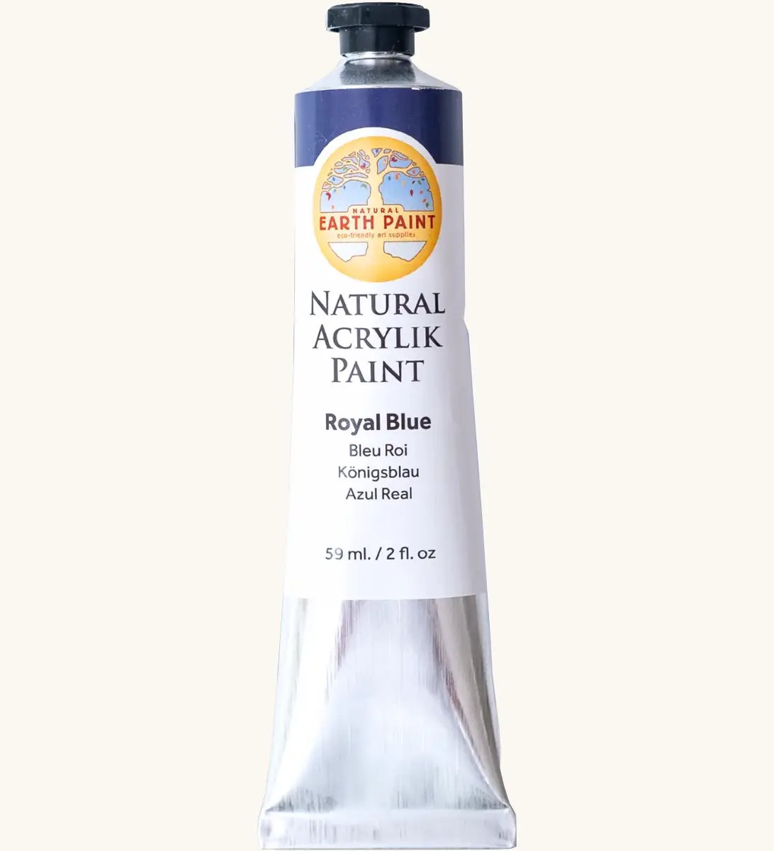 Natural Earth Paint royal blue natural acrylic paint in a 59ml aluminium tube and closed with a black screw cap