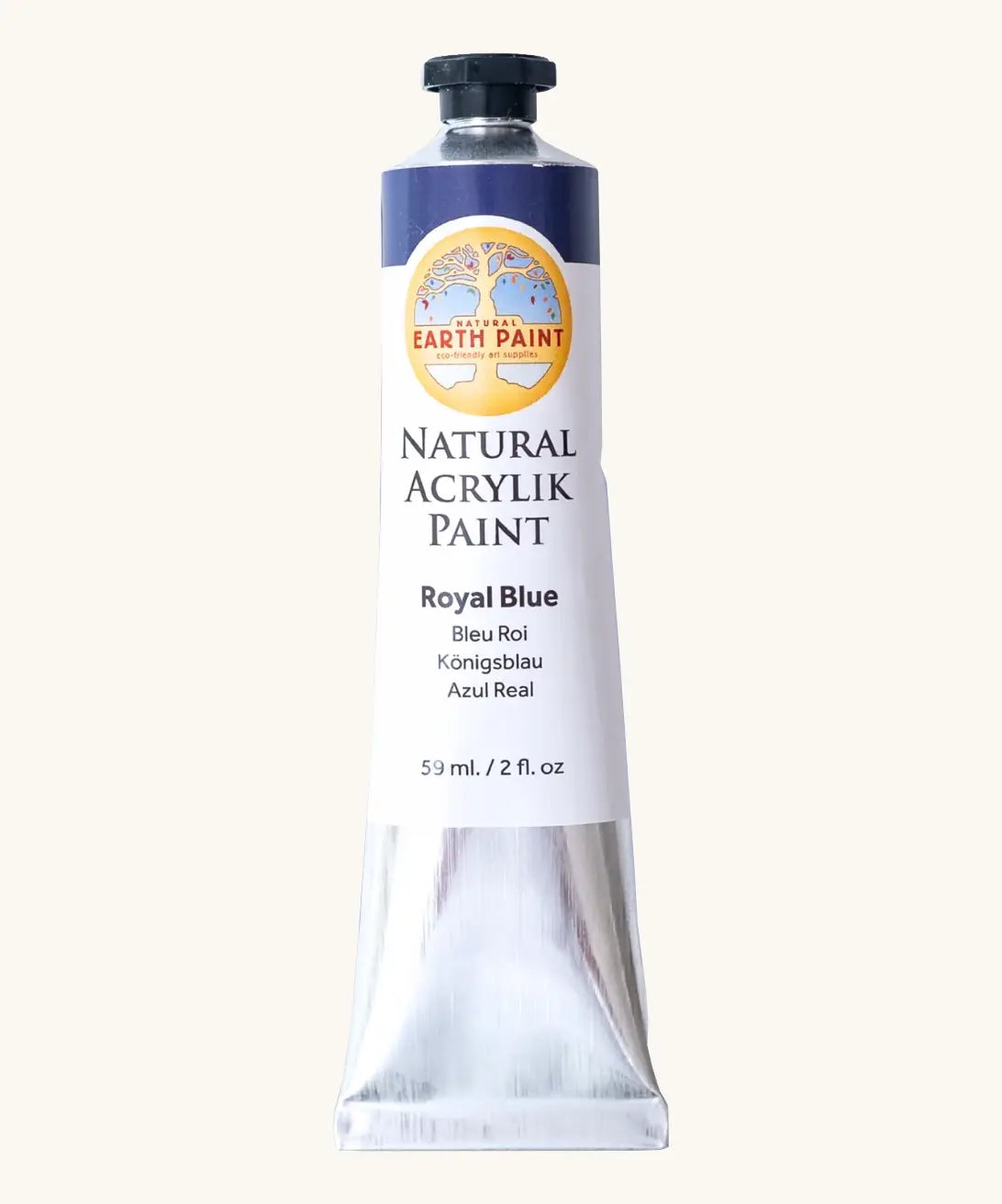 Natural Earth Paint royal blue natural acrylic paint in a 59ml aluminium tube and closed with a black screw cap