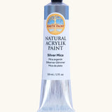 Natural Earth Paint silver mica natural acrylic paint in a 59ml aluminium tube and closed with a black screw cap