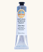 Natural Earth Paint silver mica natural acrylic paint in a 59ml aluminium tube and closed with a black screw cap
