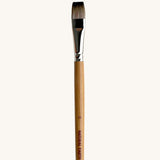 A close up view of the size 16 Natural Earth paint brush showing the wooden handle and brand name printed on the side