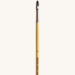 A close up view of the size 6 Natural Earth paint brush showing the wooden handle and brand name printed on the side