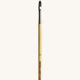 A close up view of the size 6 Natural Earth paint brush showing the wooden handle and brand name printed on the side